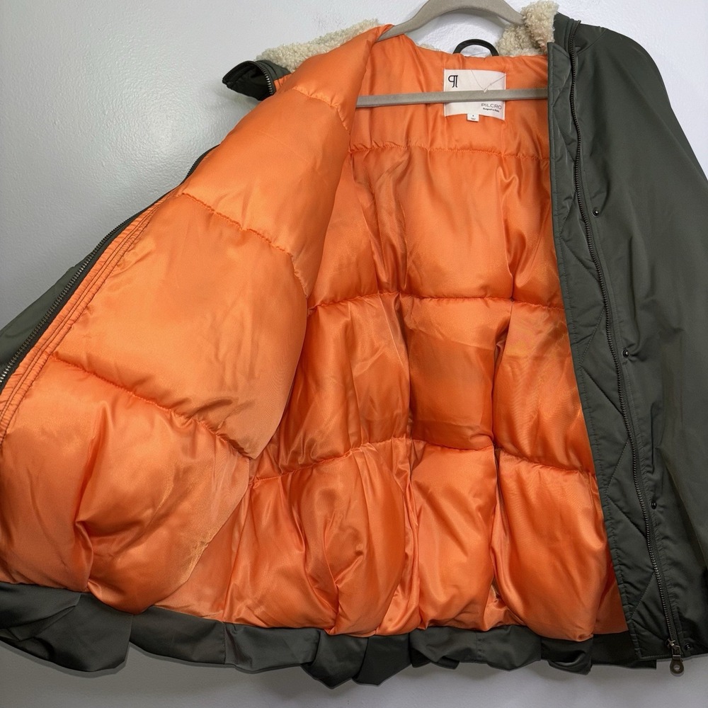 ANTHROPOLOGIE PILCRO OVERSIZED HOODED BUBBLE JACKET KHAKI GREEN WOMEN'S SMALL - Picture 4 of 9